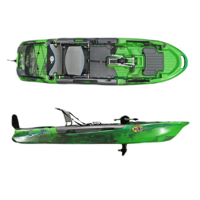 3 Waters Kayaks, Big Fish 103 med Pro Fish Pedal Drive - 3 waters kayaks big fish 103 pro fish drive green flash above side